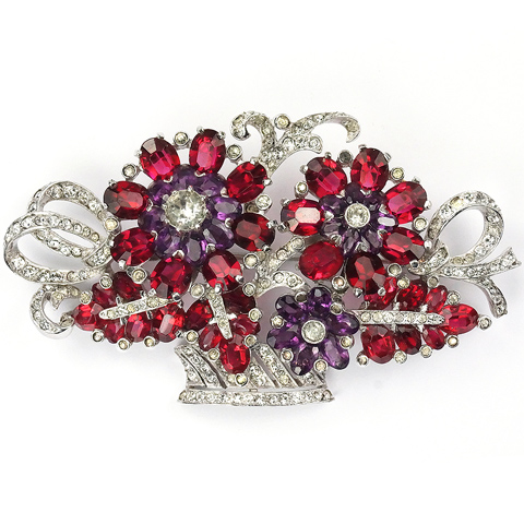 Mazer Pave Ruby and Amethyst Large Flower Basket Pin