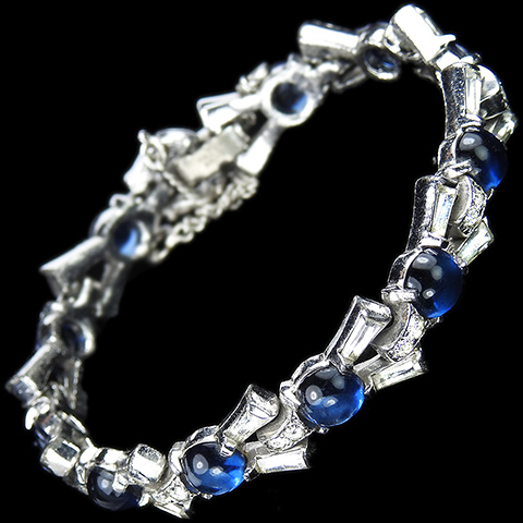 Mazer Bros Sapphire Cabcohons and Kite Shaped Diamante Baguettes Tennis Bracelet