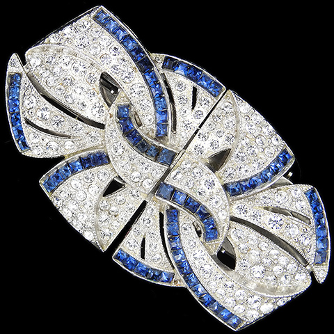 Mazer Pave and Invisibly Set Sapphires Deco Bow Swirls Dress Clips Duette