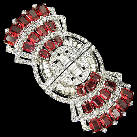 Mazer Pave and Baguettes Deco Ruby Fans Dress Clip Duette Pin