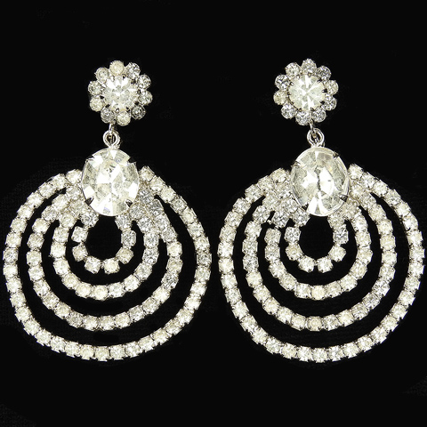 Four Concentric Pave Circles Pendant Clip Earrings