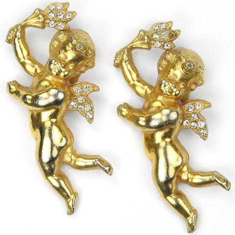 Pair of Golden Cherubs Cupids or Putti Carrying Torches Dress Clips