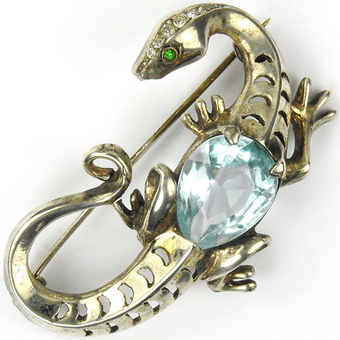 Reja Sterling Aquamarine Lizard Pin