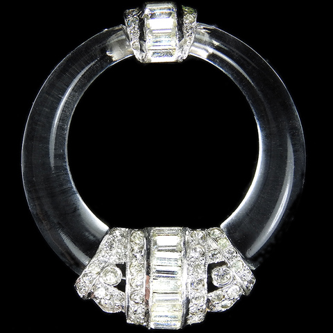 DeRosa Pave and Baguettes Lucite Circle Doorknocker Deco Dress Clip  