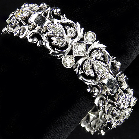 DeRosa Sterling Pave Openwork Leaves Five Link Bracelet