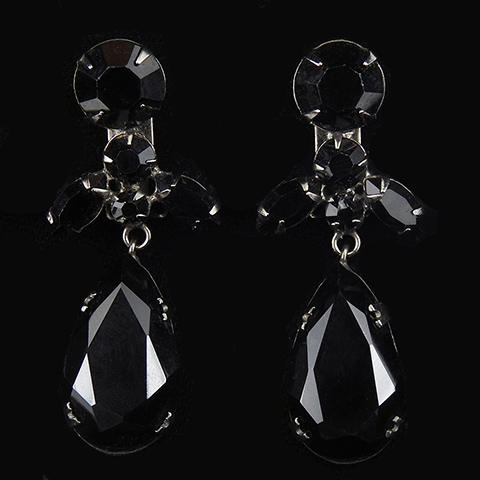 Schreiner Onyx Teardrop Pendant Clip Earrings