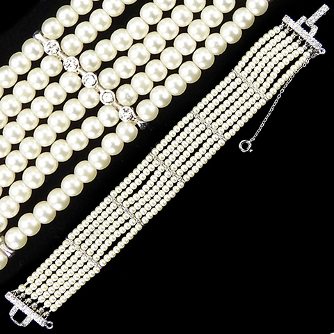 Ciner Spangled Spacers Six Stranded Seed Pearl Bracelet