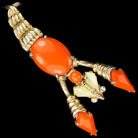 Schiaparelli 'La Langouste' Gold Carnelian and Quartz Lobster Pin