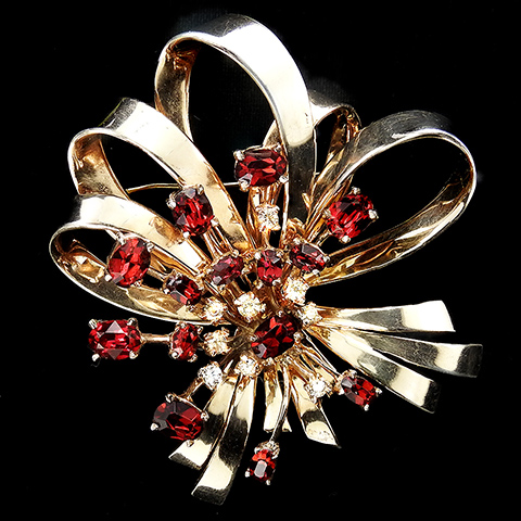 Ciner Sterling Bowknot and Prong Set Rubies Starburst Bow Pin