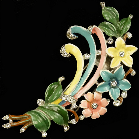 Trifari 'Alfred Philippe' Pastel Enamel Floral Spray Pin Clip