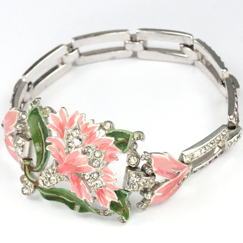 Trifari 'Alfred Philippe' 'Rue de la Paix' Pave and Enamel Pink Carnation Bracelet