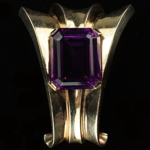 Trifari Sterling 'Alfred Philippe' Amethyst Deco Swirl Pin Clip