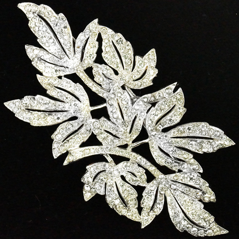 Trifari 'Alfred Philippe' Seven Pave Leaves Deco Spray Pin