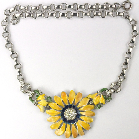 Trifari 'Alfred Philippe' 'Rue de la Paix' Pave and Enamel Yellow Sunflower Necklace