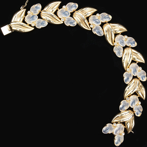 Trifari 'Alfred Philippe' Spangled Golden Leaves and Moonstone Fruit Salads Bracelet