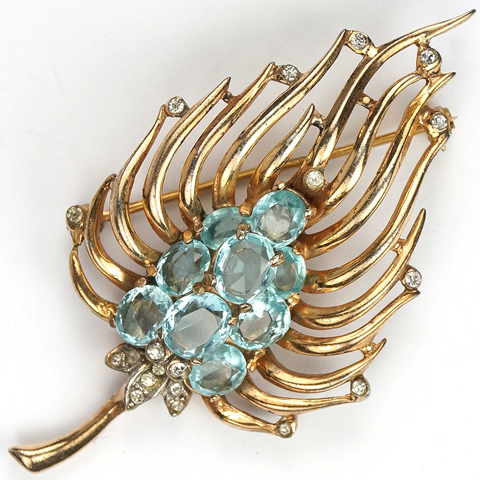 Trifari Sterling 'Alfred Philippe' Aquamarine Feathery Bullrush Flower or Flame Pin