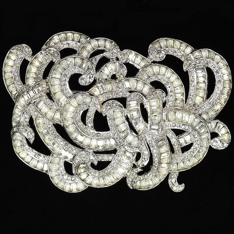 KTF Trifari 'Alfred Philippe' Deco Pave and Invisibly Set Diamonds Tangle of Multiple Swirls Pin 