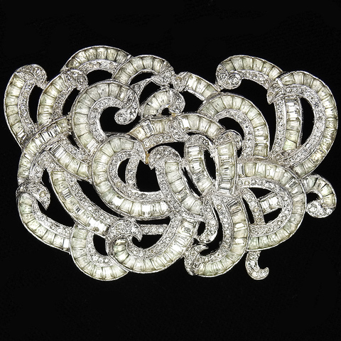 KTF Trifari 'Alfred Philippe' Deco Pave and Invisibly Set Diamonds Tangle of Multiple Swirls Pin 