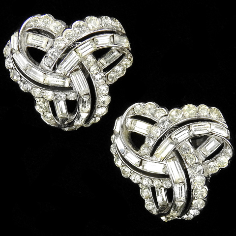 Trifari 'Alfred Philippe' Pave and Baguettes Triple Infinite Loop Clip Earrings