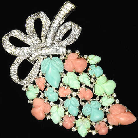 KTF Trifari 'Alfred Philippe' Pastel Fruit Salads Cluster with Pave and Baguettes Bow Pin