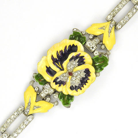 Trifari 'Alfred Philippe' 'Rue de la Paix' Pave and Yellow and Violet Enamel Pansy Bracelet