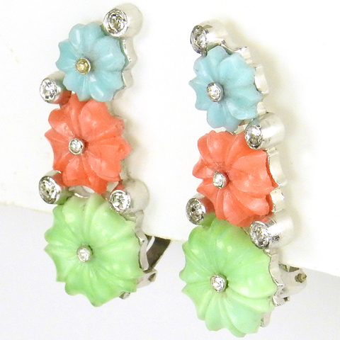 KTF Trifari 'Alfred Philippe' Multicolour Pastel Fruit Salad Flowers Clip Earrings