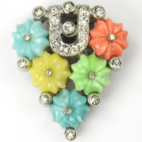 KTF Trifari 'Alfred Philippe' Multicolour Pastel Fruit Salad Flowers Triangular Deco Dress Clip