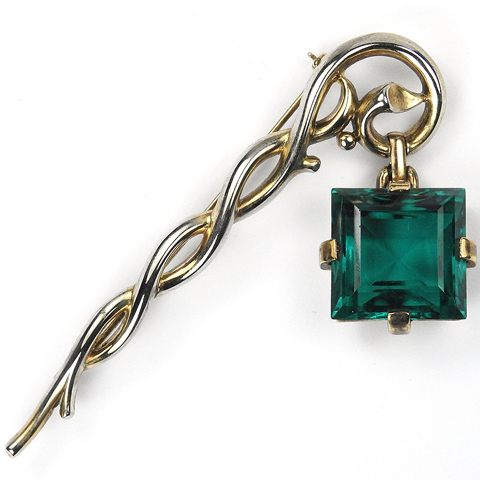Trifari 'Alfred Philippe' Square Cut Emerald Pendant from Branch or Staff Pin