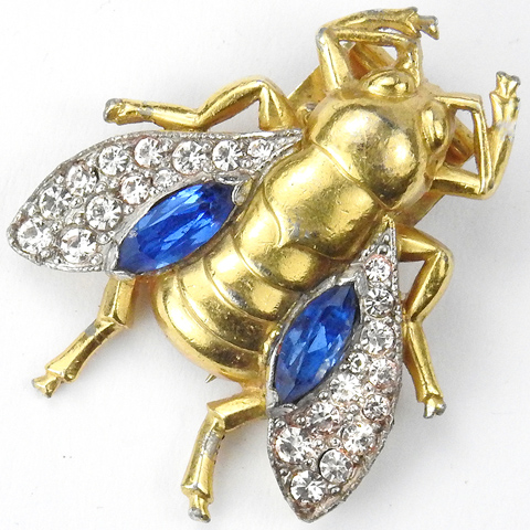 Trifari 'Alfred Philippe' Gold and Sapphire Miniature Bug with Pave Wings Pin Clip