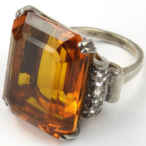 Trifari Sterling 'Alfred Philippe' Table Cut Topaz 'Tank Bracelet' Finger Ring