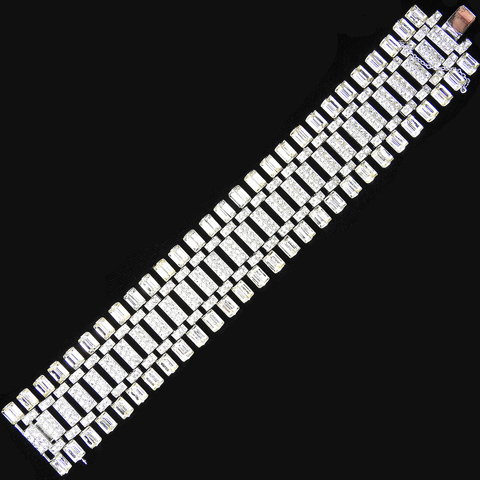 Trifari 'Alfred Philippe' Pave and Baguettes Wide Deco Links Bracelet