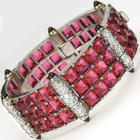 KTF Trifari 'Alfred Philippe' Pave and Invisibly Set Rubies Six Link Bracelet