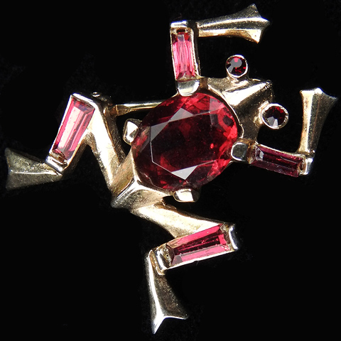 Trifari 'Alfred Philippe' Gold and Ruby Miniature Frog Scatter Pin