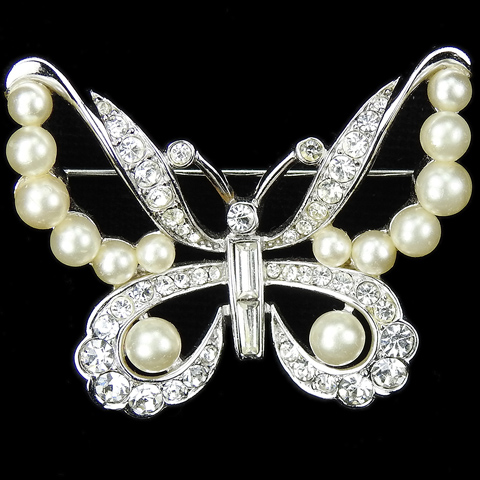 Trifari 'Alfred Philippe' Pave and Pearls Butterfly Pin