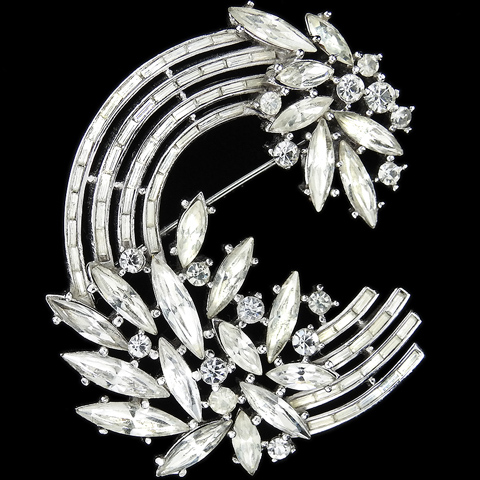 Trifari 'Alfred Philippe' Diamante Chatons and Baguettes Circular Flower Swirl Pin