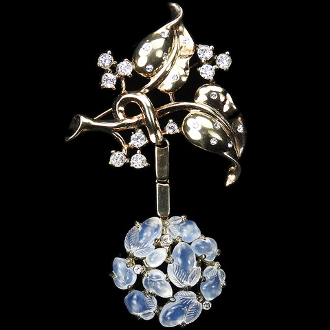 Trifari 'Alfred Philippe' 'Fragonard' Moonstone Fruit Salad Apple Pendant from a Spangled Golden Leaf Branch Pin