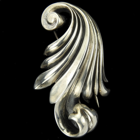 Trifari Sterling 'Alfred Philippe' Silver Swirl Sylized Leaf Pin Clip