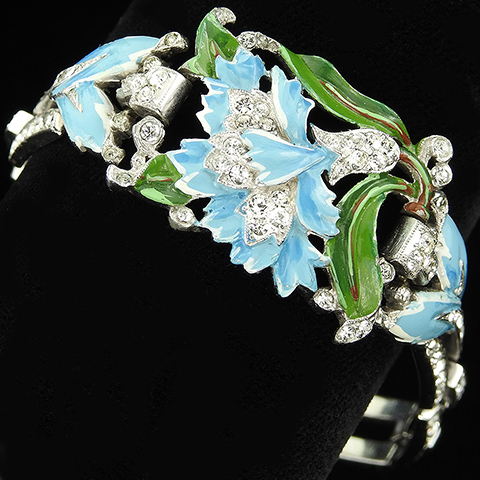 Trifari 'Alfred Philippe' 'Rue de la Paix' Pave and Enamel Light Blue Carnation Bracelet