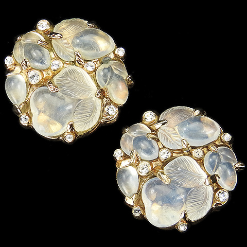 Trifari 'Alfred Philippe' 'Fragonard' Moonstone Fruit Salad Smaller (5 Fruit Salads) Button Clip Earrings