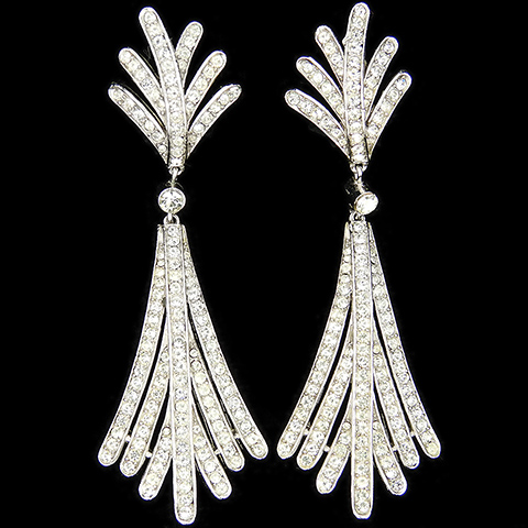 Trifari 'Alfred Philippe' Pave Leaf Swirls Pendant Clip Earrings 