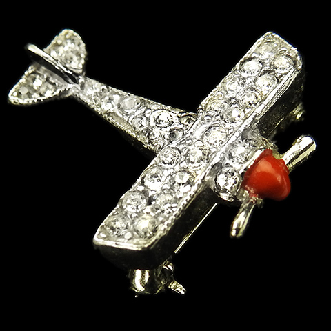 Trifari WW2 US Patriotic Red White and Blue Miniature Airplane Pin