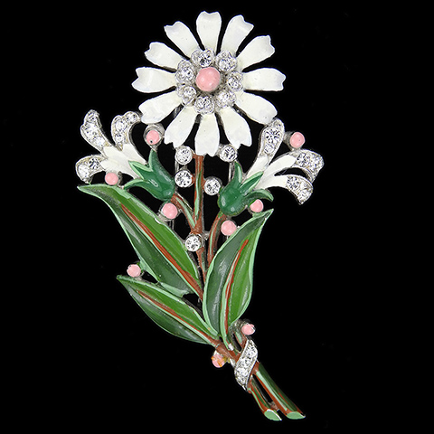 Trifari 'Alfred Philippe' Pave and Enamel White Daisy Pin Clip