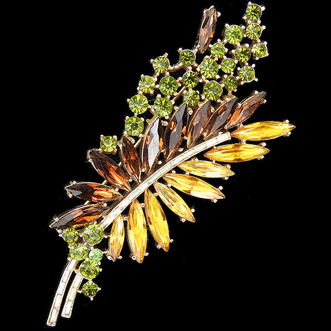 Trifari 'Alfred Philippe' 'Esplanade' Gold Diamante Baguettes Olivene Berries and Citrine and Topaz Leaves Pin