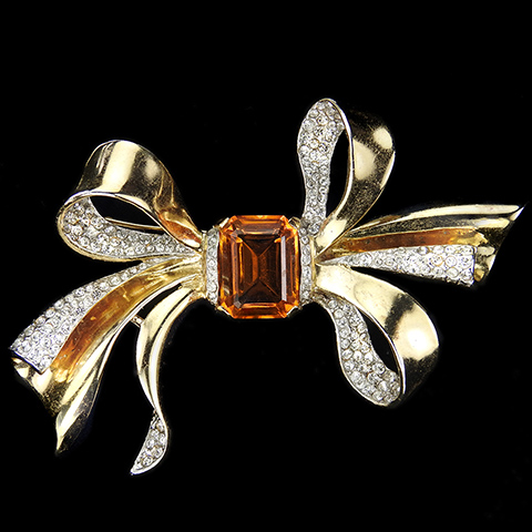 Trifari Sterling 'Alfred Philippe' Gold Pave and Table Cut Citrine Bow Bowknot Pin