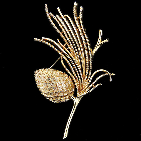 Trifari 'Alfred Philippe' 'Egrets' Golden Pinecone on Branch Pin