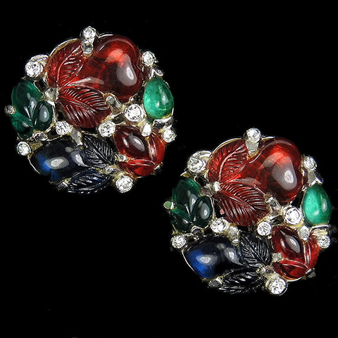 KTF Trifari 'Alfred Philippe' Tricolour Fruit Salads Button Screwback Earrings