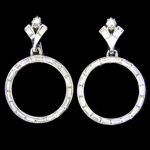 Trifari 'Alfred Philippe' Baguette Pendant Hoops Clip Earrings