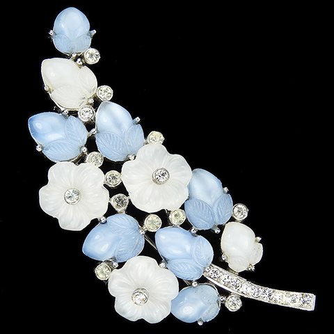 Trifari 'Alfred Philippe' 'Bois de Boulogne' Blue and White Pastel Fruit Salad Floral Spray Flower Pin