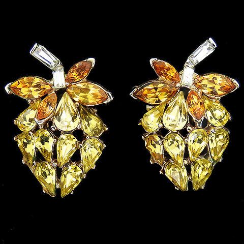 Trifari 'Alfred Philippe' Gold Citrine and Topaz Rose Rosebud Clip Earrings