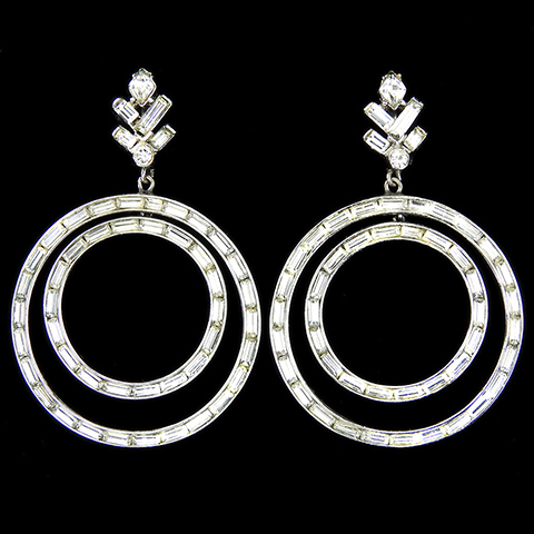 Trifari 'Alfred Philippe' Baguette Pendant Double 'Salome Hoops' Clip Earrings